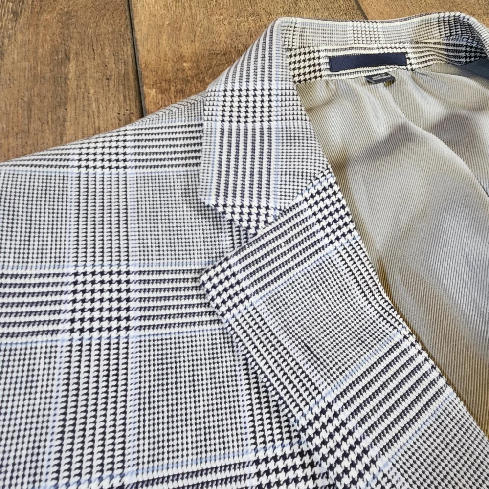 Jos. A. Bank 1905 43L Tailored Fit Blazer Jacket Gray Glen Check Plaid Linen